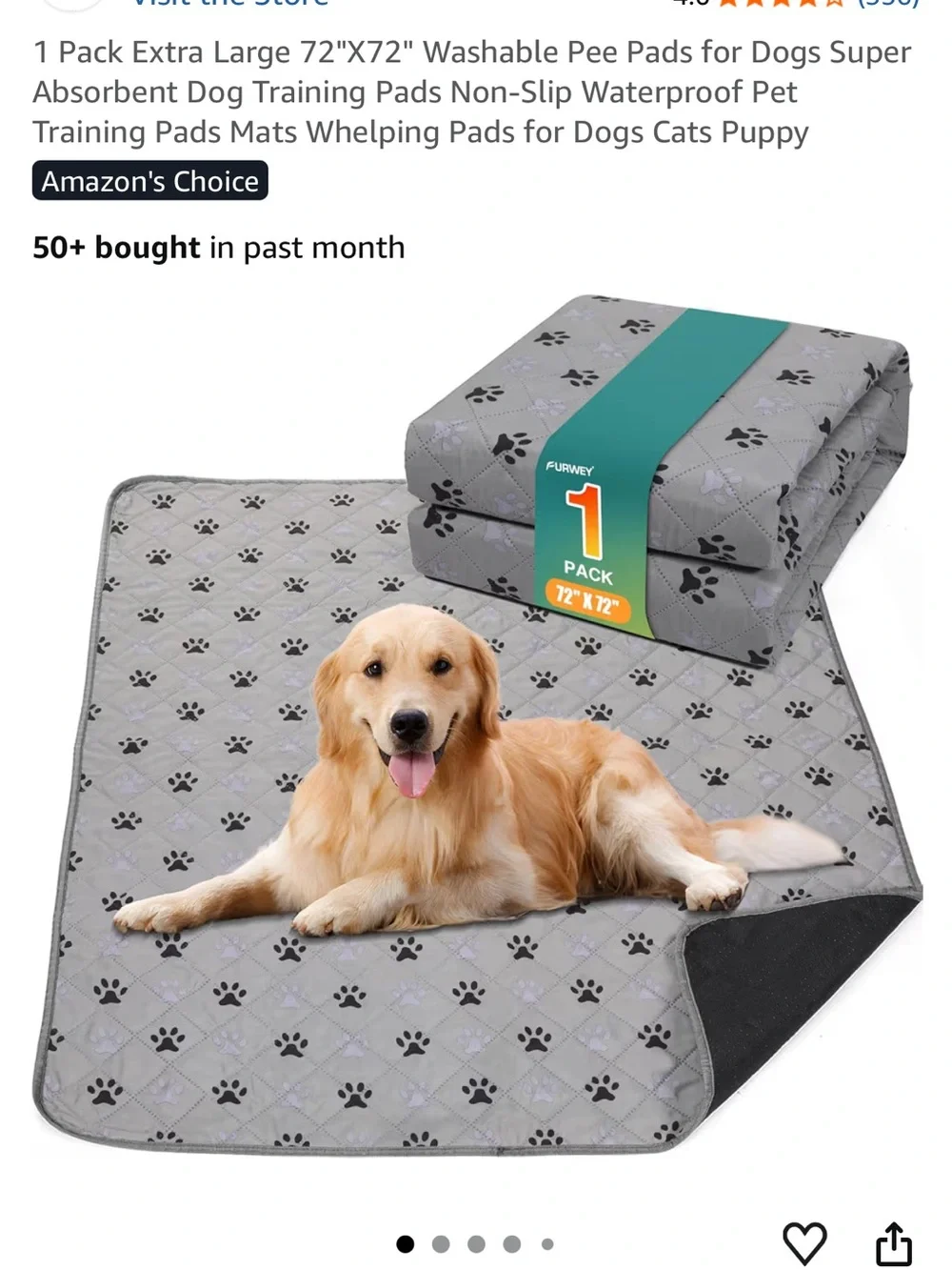 Washable Paw-Print Dog Training Pad - Gray 72x72 Sealed and brand new